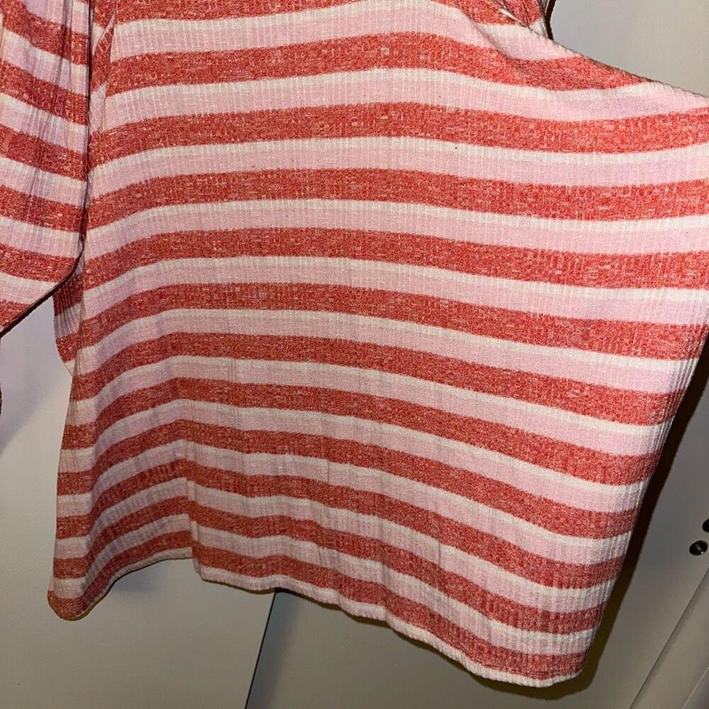 Lane Bryant Womens Red Pink White Stripe Elastic Square Neck Long Sleeve Shirt - Picture 2 of 12